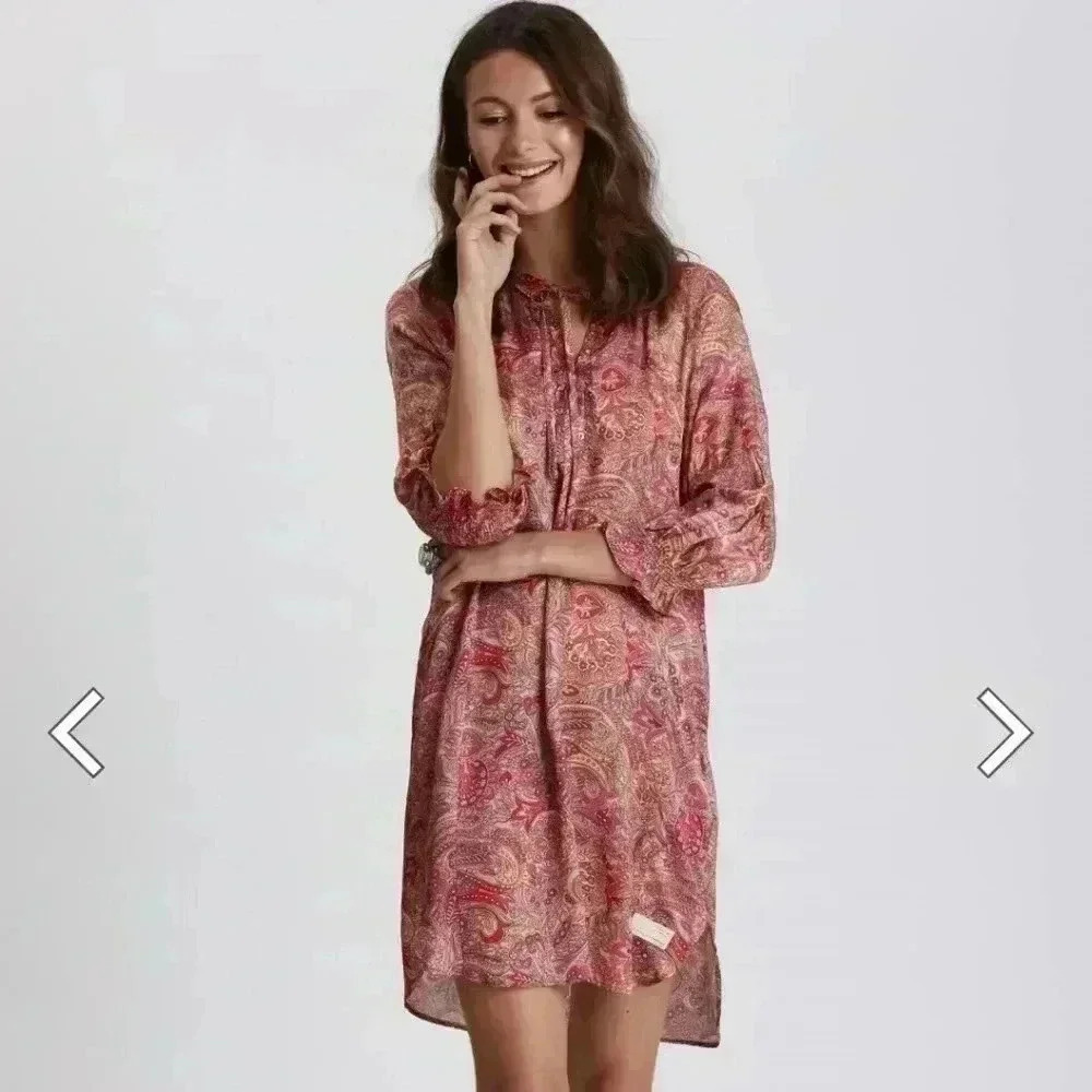 Odd Molly Deep Groove Garden Dress Size 3 / Large Pink Paisley Silky Viscose